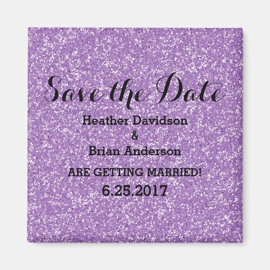 Lila Glitzer Das Datumsfenster speichern Magnet (Vorne)