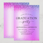 Lila Glitzer der Graduationspartei 2022 Einladung (Vorne/Hinten)