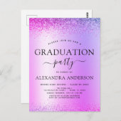 Lila Glitzer der Graduierungspartei 2022 Einladung Postkarte (Vorne/Hinten)