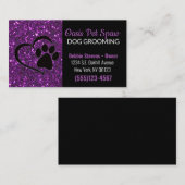 Lila Glitzer Design Dog Pet Grooming Service Visitenkarte (Vorne/Hinten)
