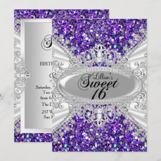 Lila Glitzer Diamond Tiara Sweet 16 Einladung