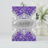 Lila Glitzer Diamond Tiara Sweet 16 UAWG 2 RSVP Karte (Stehend Vorderseite)