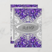 Lila Glitzer Diamond Tiara Sweet 16 UAWG 2 RSVP Karte (Vorne/Hinten)