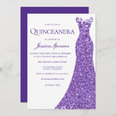 Lila Glitzer Dress Quinceanera Party Einladung (Vorne/Hinten)