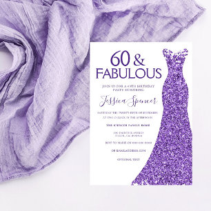Lila Glitzer Dress Womans 60. Geburtstagsparty Einladung