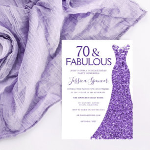 Lila Glitzer Dress Womans 70. Geburtstagsparty Einladung