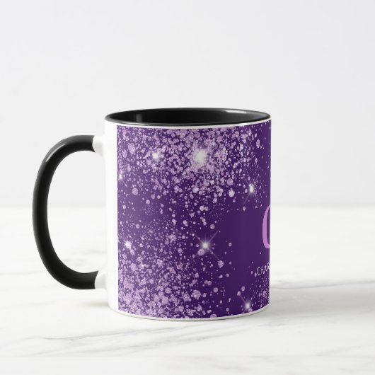 Lila Glitzer droppt Monogramm Tasse (Links)