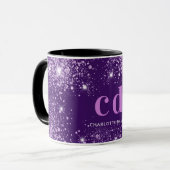 Lila Glitzer droppt Monogramm Tasse (Vorderseite Links)