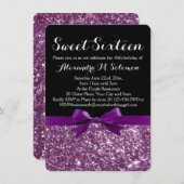 Lila Glitzer Druckbogen Sweet 16 Party Einladung (Vorne/Hinten)
