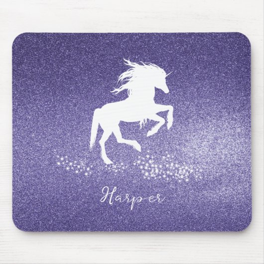 Lila Glitzer Einhorn-Maus-Pad Mousepad (Vorne)