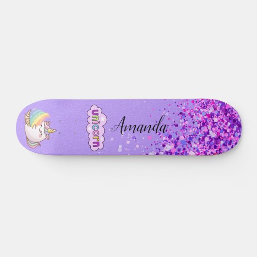 Lila Glitzer Einhorn Skateboard (Horizontal)
