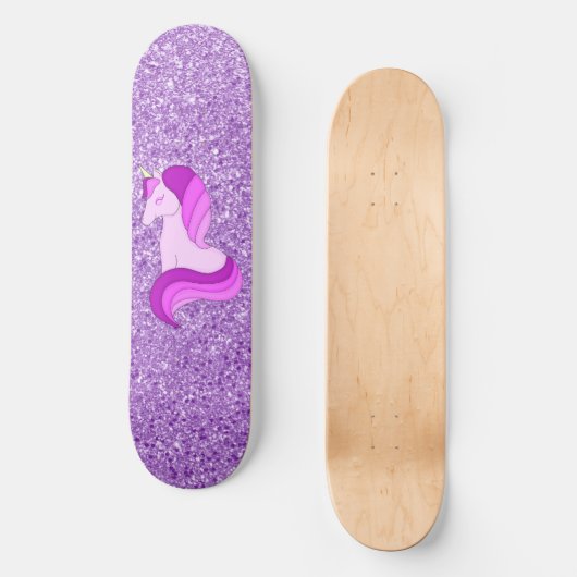Lila Glitzer Einhorn Skateboard Deck (Vorderseite)