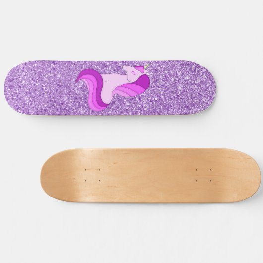 Lila Glitzer Einhorn Skateboard Deck (Horizontal)