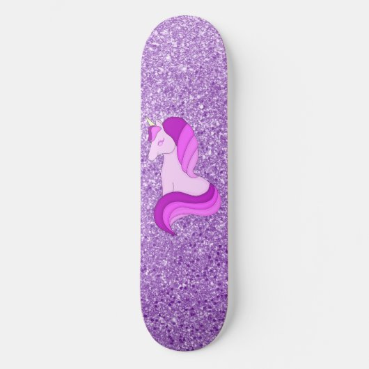 Lila Glitzer Einhorn Skateboard Deck (Vorderseite)