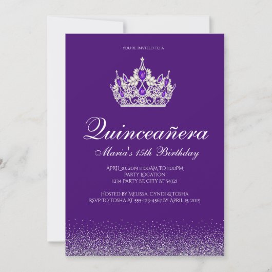 Lila Glitzer - Einladungen (Vorderseite)