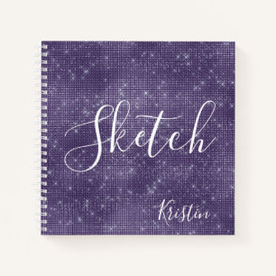 Lila Glitzer Elegantes Skript Ihr Name Sketchbook Notizblock