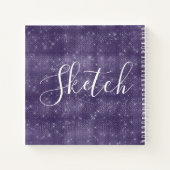Lila Glitzer Elegantes Skript Ihr Name Sketchbook Notizblock (Rückseite)
