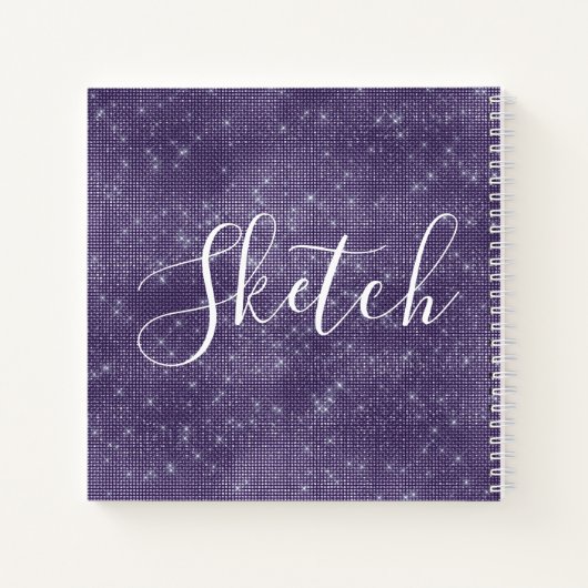 Lila Glitzer Elegantes Skript Ihr Name Sketchbook Notizblock (Rückseite)