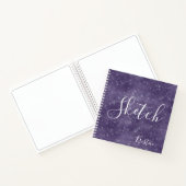 Lila Glitzer Elegantes Skript Ihr Name Sketchbook Notizblock (Innenseite)