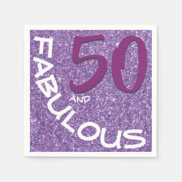 Lila Glitzer Fabulous 50. Geburtstags Typografie Serviette