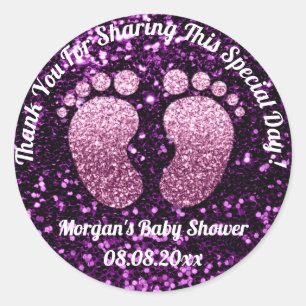 Lila Glitzer Feet Baby Dusche Gefallen Vielen Dank Runder Aufkleber