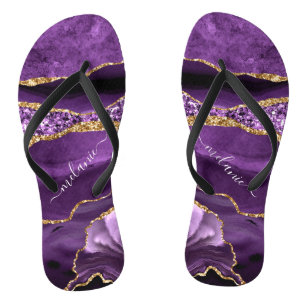 Lila Glitzer Flip Flops mit Individuelle Name Badesandalen