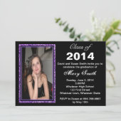 Lila Glitzer Foto Rahmen Abschluss Einladung (Stehend Vorderseite)