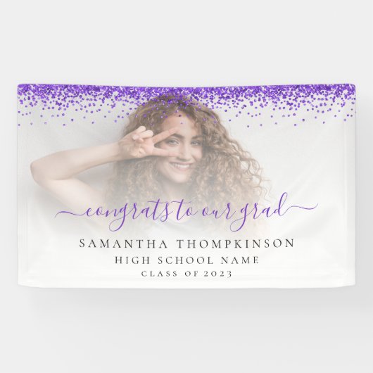 Lila Glitzer Foto Script 2024 Abschluss Banner (Horizontal)