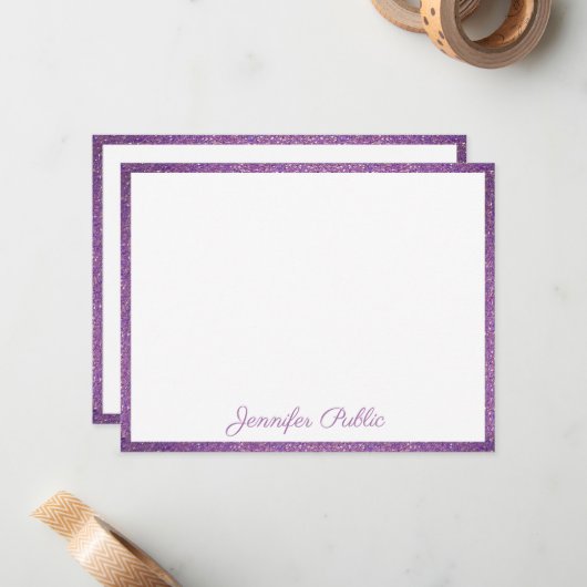 Lila Glitzer für benutzerdefinierte Handgeschriebe Mitteilungskarte (Vorderseite/Rückseite Beispiel)