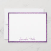 Lila Glitzer für benutzerdefinierte Handgeschriebe Mitteilungskarte (Rückseite)