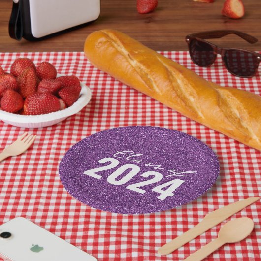 Lila Glitzer für benutzerdefinierte Klassenjahre Pappteller (Picknick)