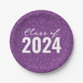Lila Glitzer für benutzerdefinierte Klassenjahre Pappteller (Vorderseite)