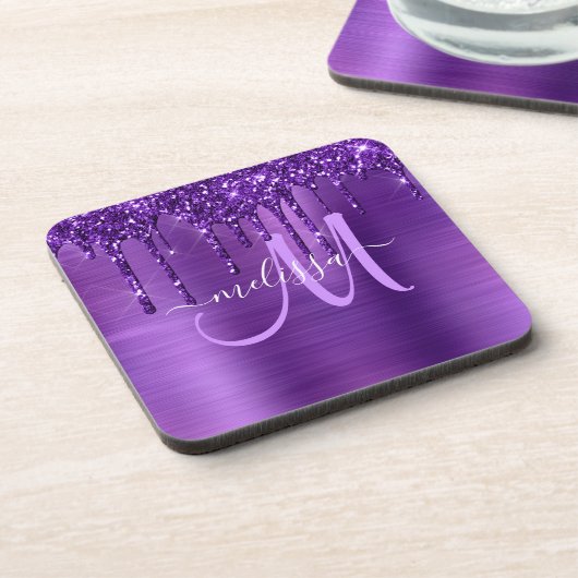 Lila Glitzer für die Pinselzubereitung Getränkeuntersetzer (Linke Seite)