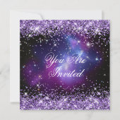 Lila Glitzer Galaxy Cluster Planetarium Hochzeit Einladung (Vorderseite)
