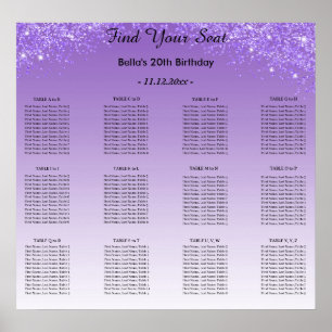 Lila Glitzer Geburtstag Alphabetischer Sitzplan Poster