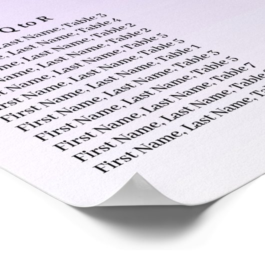 Lila Glitzer Geburtstag Alphabetischer Sitzplan Poster (Ecke)