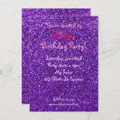 Lila Glitzer - Geburtstagseinladung Einladung (Vorne/Hinten)