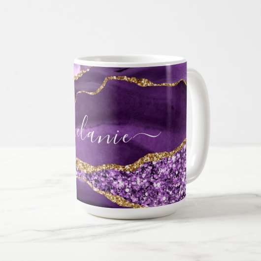 Lila Glitzer Geode Individuelle Name Kaffeemaschin Kaffeetasse (VorderseiteRechts)