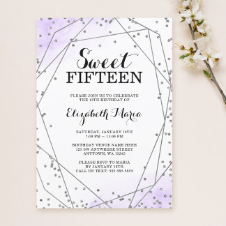 Lila Glitzer Geometric Sweet 15 Quinceañera Einladung