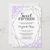 Lila Glitzer Geometric Sweet 15 Quinceañera Einladung (Vorderseite)