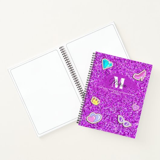 Lila Glitzer Girl Monogram Name Sketchbook Notizblock (Innenseite)