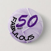 Lila Glitzer Girly 50 und Fabulous Typografie Button (Vorderseite)