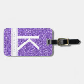 Lila Glitzer Girly Modernes Mit Monogramm Gepäck Gepäckanhänger (Vorderseite horizontal)