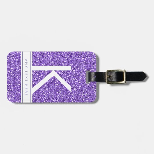 Lila Glitzer Girly Modernes Mit Monogramm Gepäck Gepäckanhänger (Vorderseite horizontal)