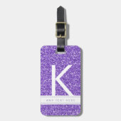 Lila Glitzer Girly Modernes Mit Monogramm Gepäck Gepäckanhänger (Vorderseite vertikal)