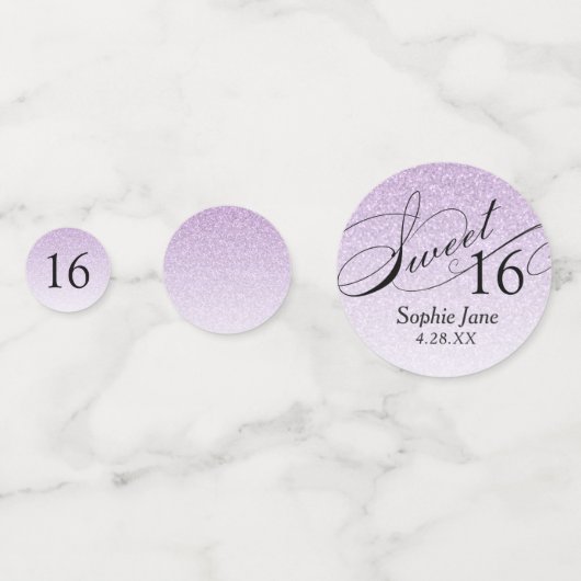 Lila Glitzer Glam Personalisiert Sweet 16 Konfetti (Vorderseiten)