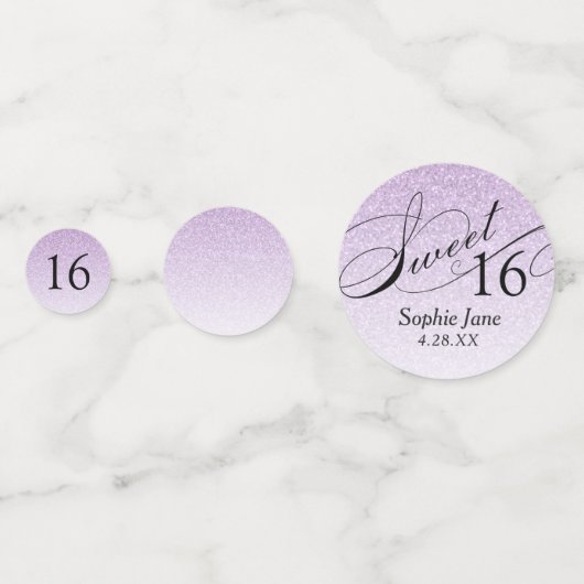 Lila Glitzer Glam Personalisiert Sweet 16 Konfetti (Rückseiten)