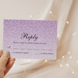 Lila Glitzer Glam Personalisierte Antwortkarte RSVP Karte