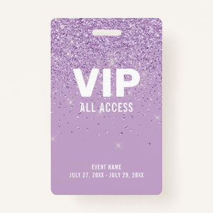 Lila Glitzer Glam VIP All Access Pass Event-ID Ausweis