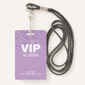 Lila Glitzer Glam VIP All Access Pass Event-ID Ausweis (Vorderseite mit Schlüsselband)
